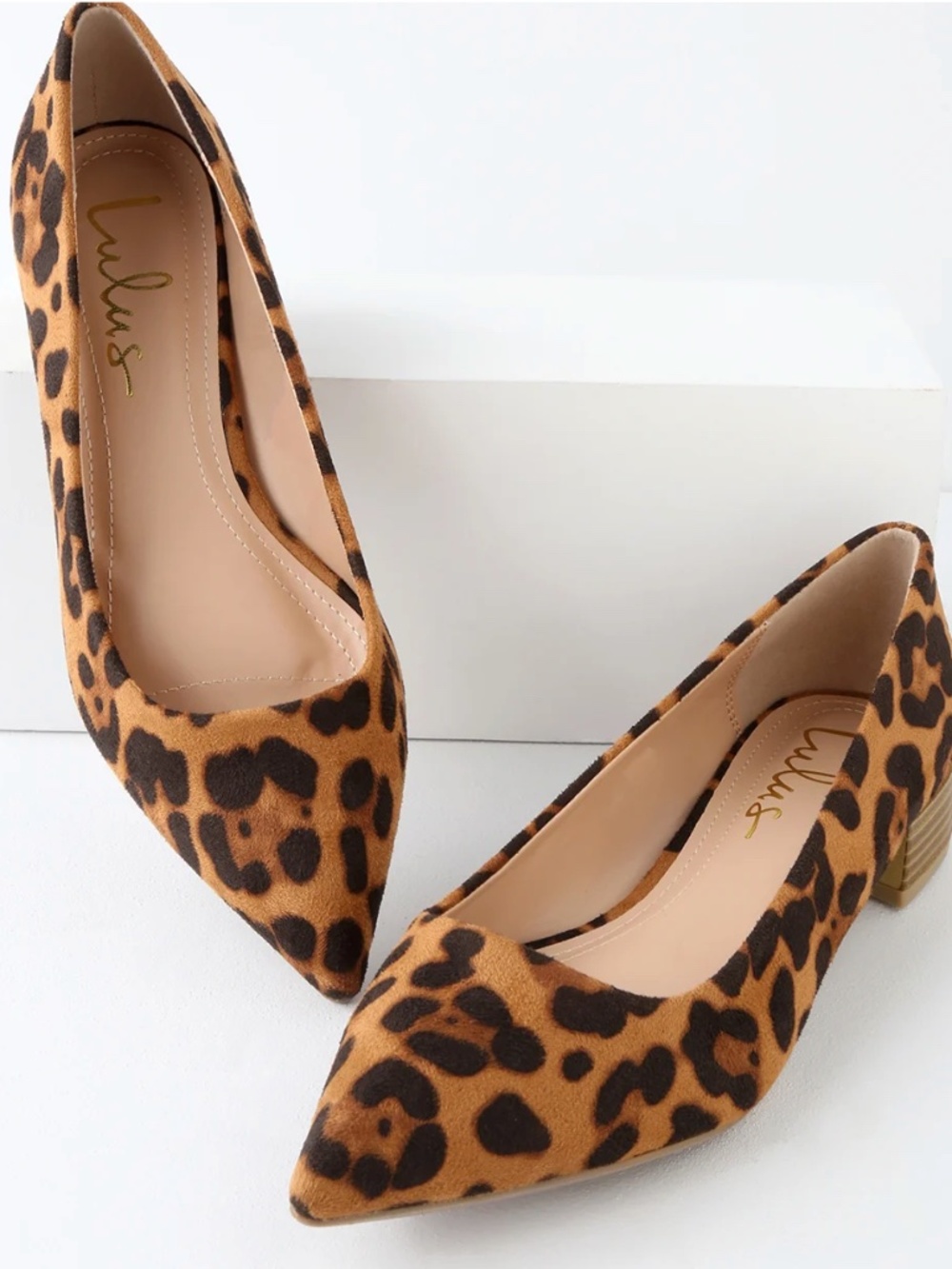 Lulus Alessia Leopard Suede Low Pointed-Toe Heels Size 8.5